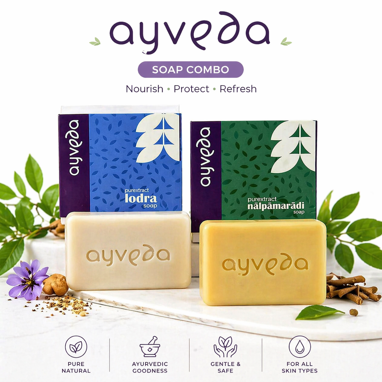 Ayveda Purextract Soap Combo – Lodra & Nālpāmarādi (2x100g)