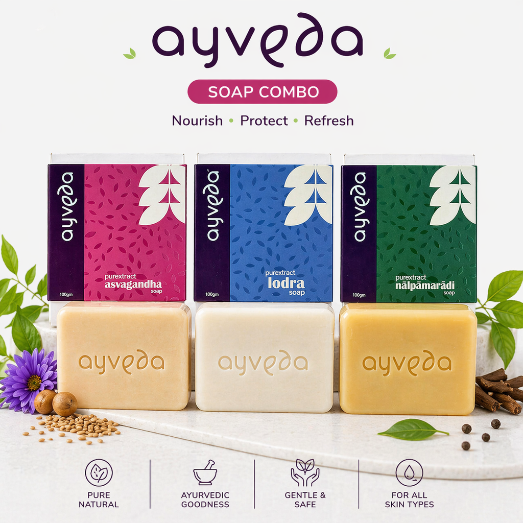 Purextract Aśvagandhā, Lodra & Nālpāmarādi Soap Combo (3x100g)